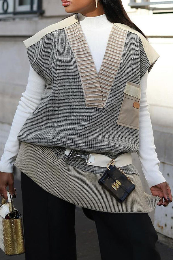  Stylish Pocket Detail V Neck Knitted Vest