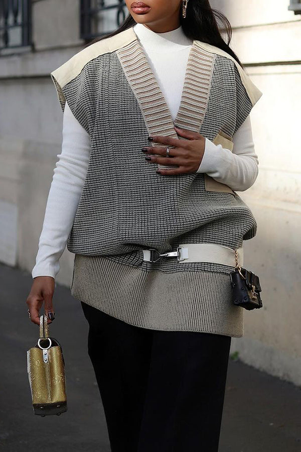  Stylish Pocket Detail V Neck Knitted Vest