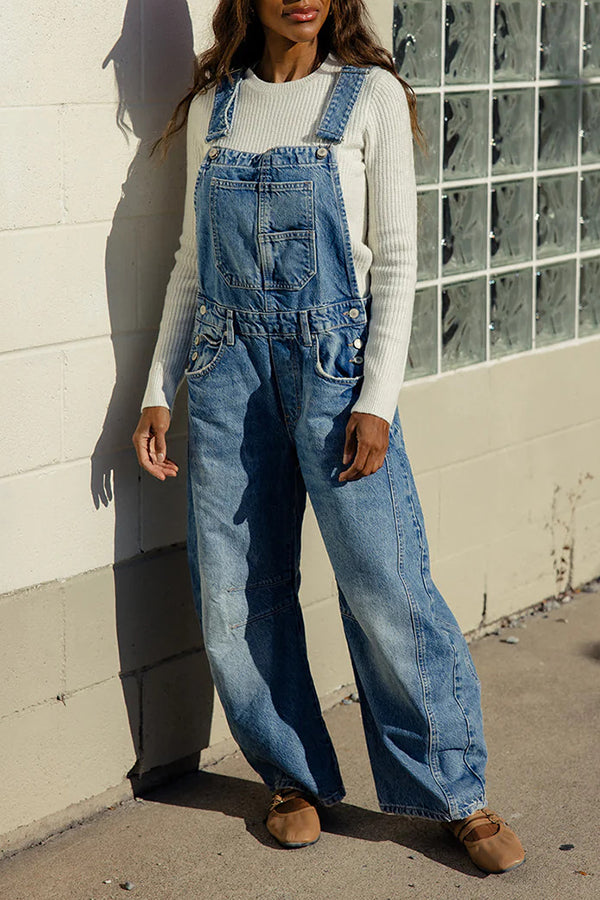 Casual Pocket Decorated Denim Overalls