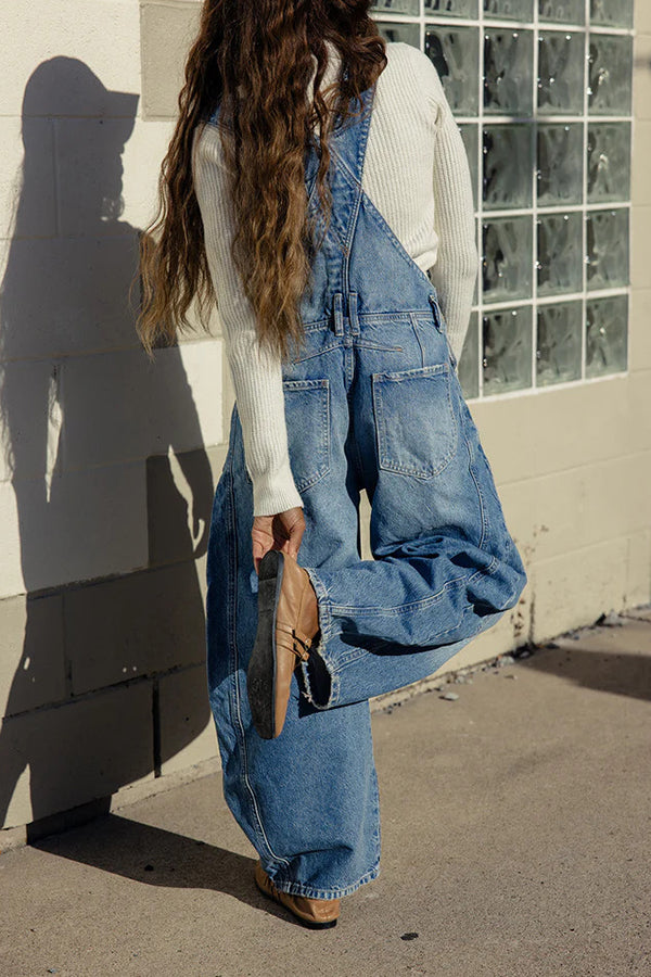 Casual Pocket Decorated Denim Overalls