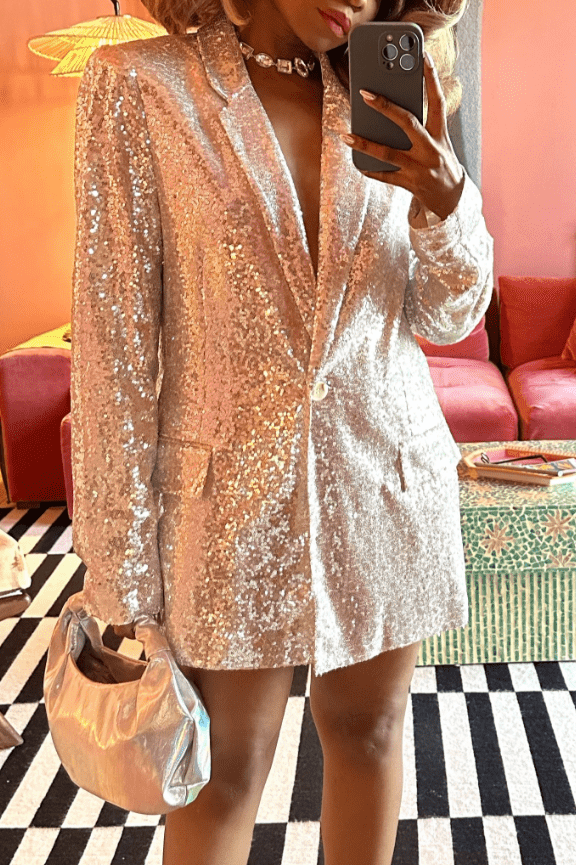 Party Sequined Lapel Blazer Dress