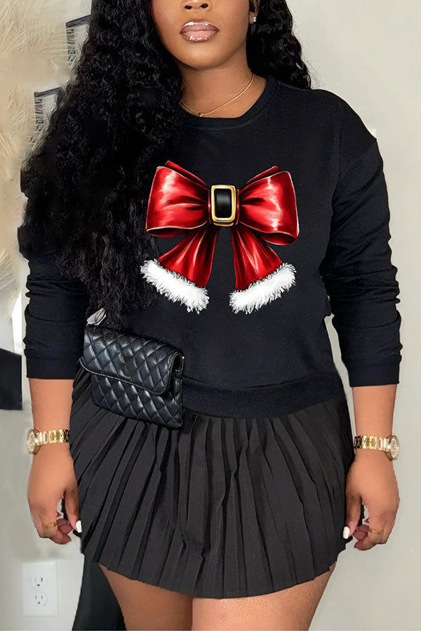 Christmas Bow Print Long Sleeve Sweatshirt