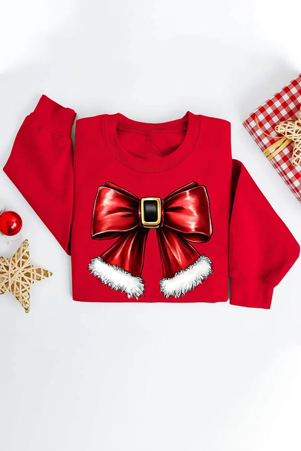 Christmas Bow Print Long Sleeve Sweatshirt