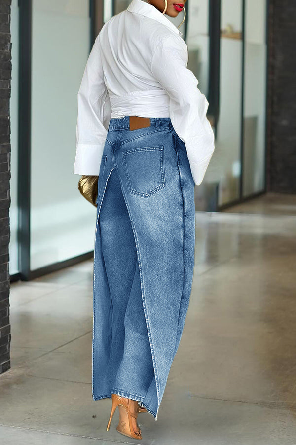 Unique Patchwork High Waist Wide Leg Jeans