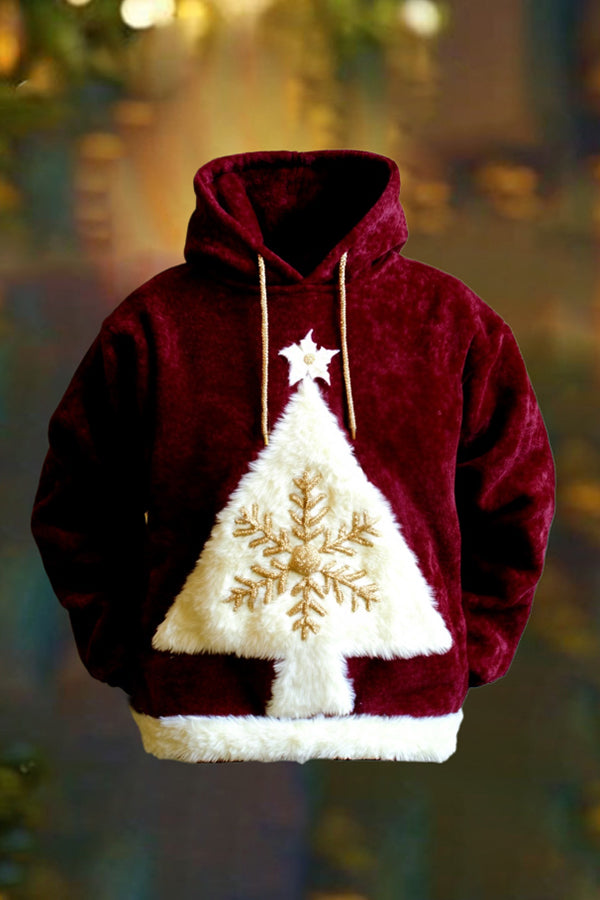 Christmas Plush Christmas Tree Long Sleeve Hoodie