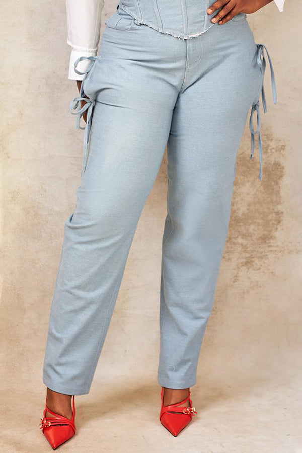 Stylish Bow Detail Slim Fit Jeans