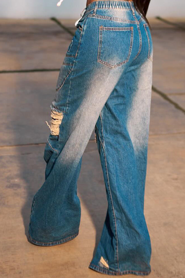 Trendy Patchwork Distressed Hole Jeans 