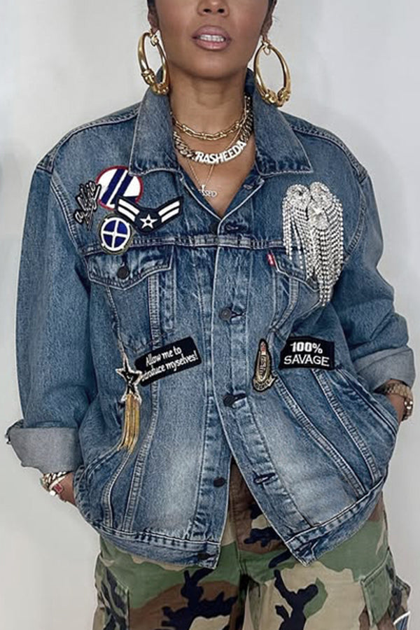 Unisex Trend Patch Denim Jacket