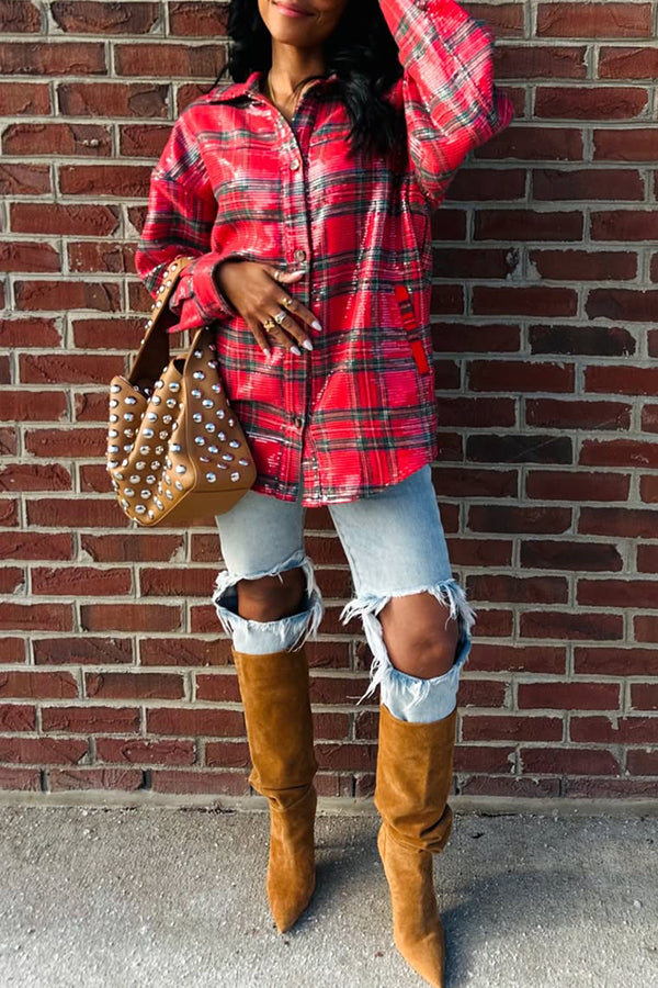 Retro Plaid Sequined Shirt