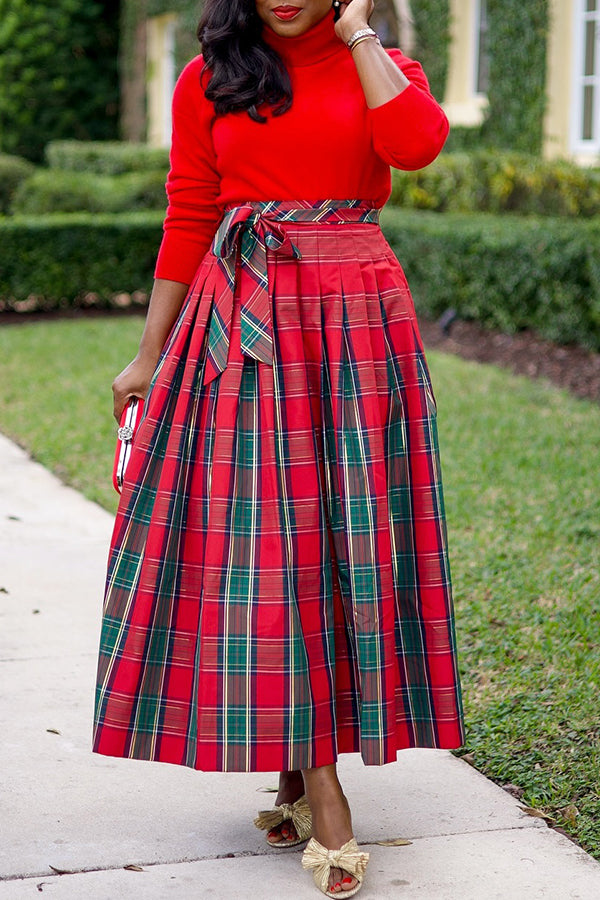 Classic Plaid Belted Skirt