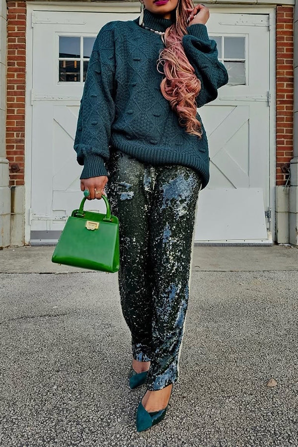 Fashionable Patchwork Web Sequined Pants