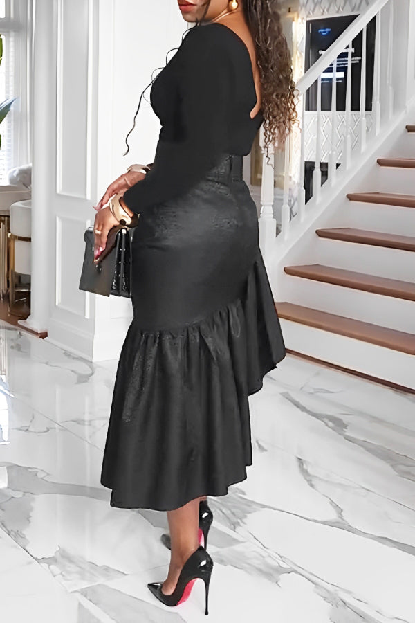 Elegant Asymmetric Jacquard Ruffle Skirt