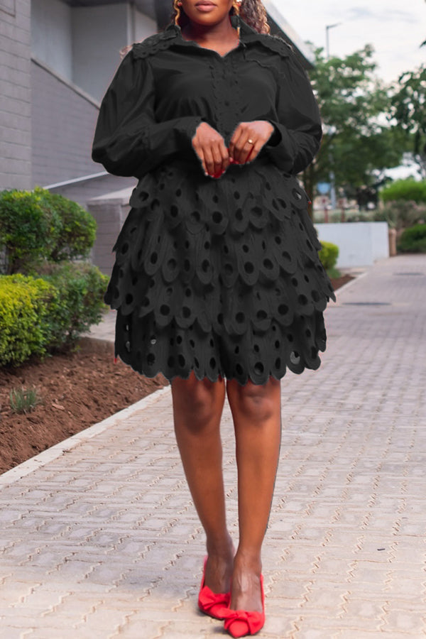 Chic Lace Shirt & Burnt Flower Skirt Set