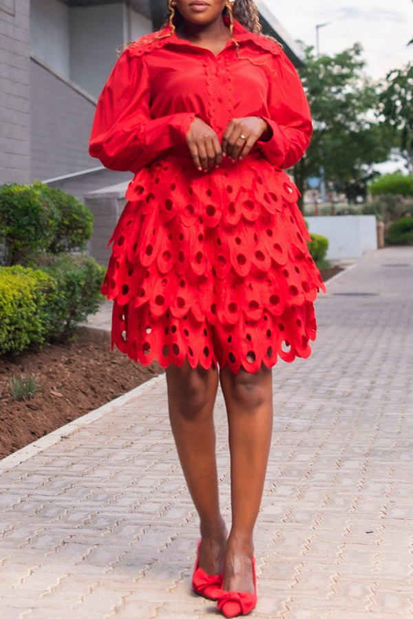 Chic Lace Shirt & Burnt Flower Skirt Set