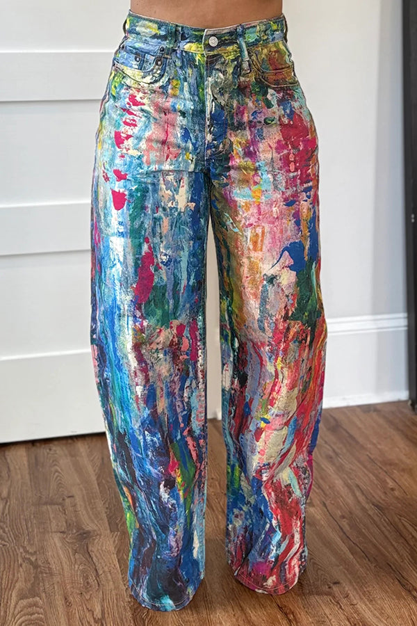 Street Fashion Abstract Painted Straight Jeans