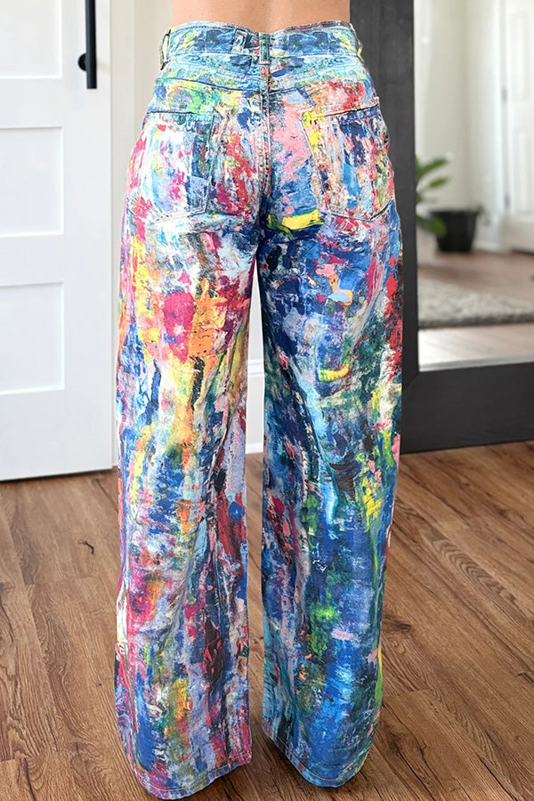 Street Fashion Abstract Painted Straight Jeans