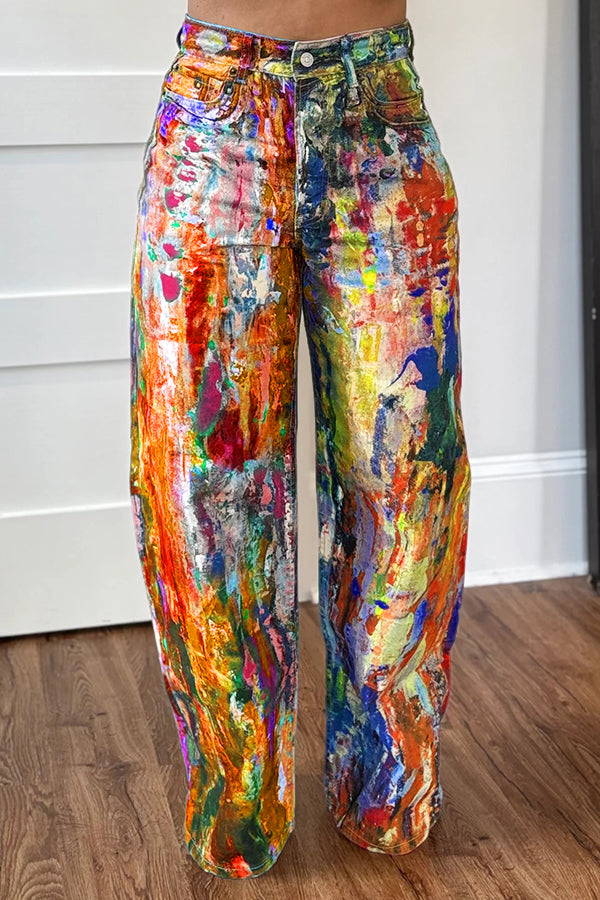 Street Fashion Abstract Painted Straight Jeans