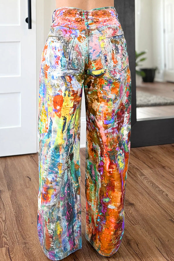 Street Fashion Abstract Painted Straight Jeans