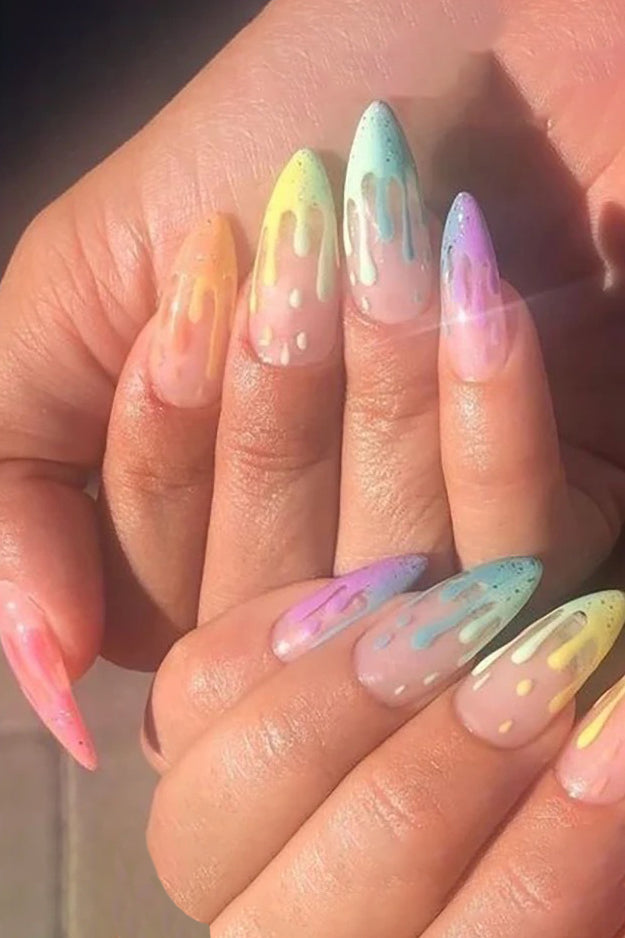 Rainbow Gradient Long Pointed Nail Wear Patch