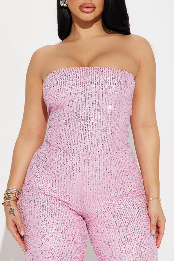 Elegant Off Shoulder Sequin Jumpsuit