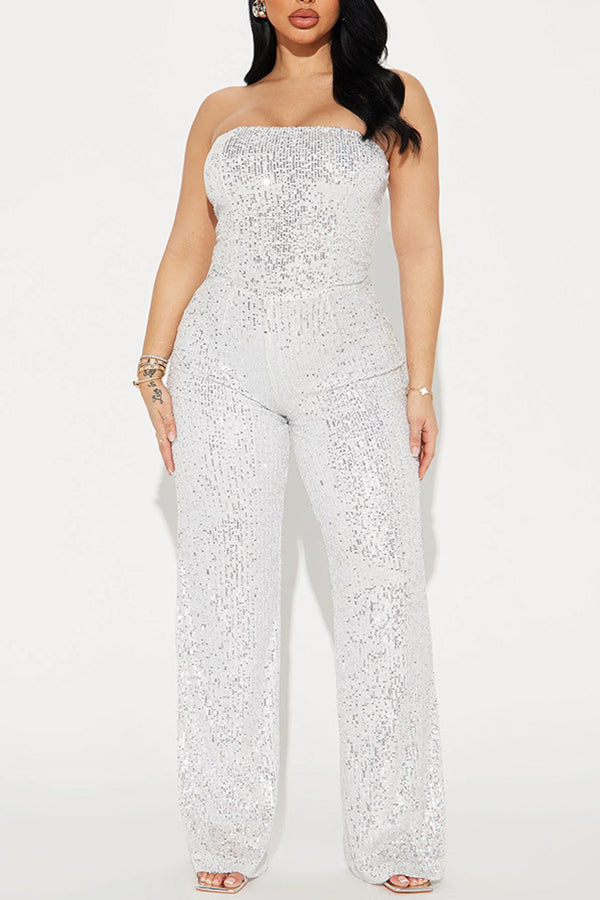 Elegant Off Shoulder Sequin Jumpsuit