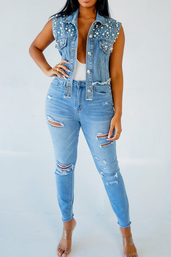 Stylish Single Breasted Denim Jacket