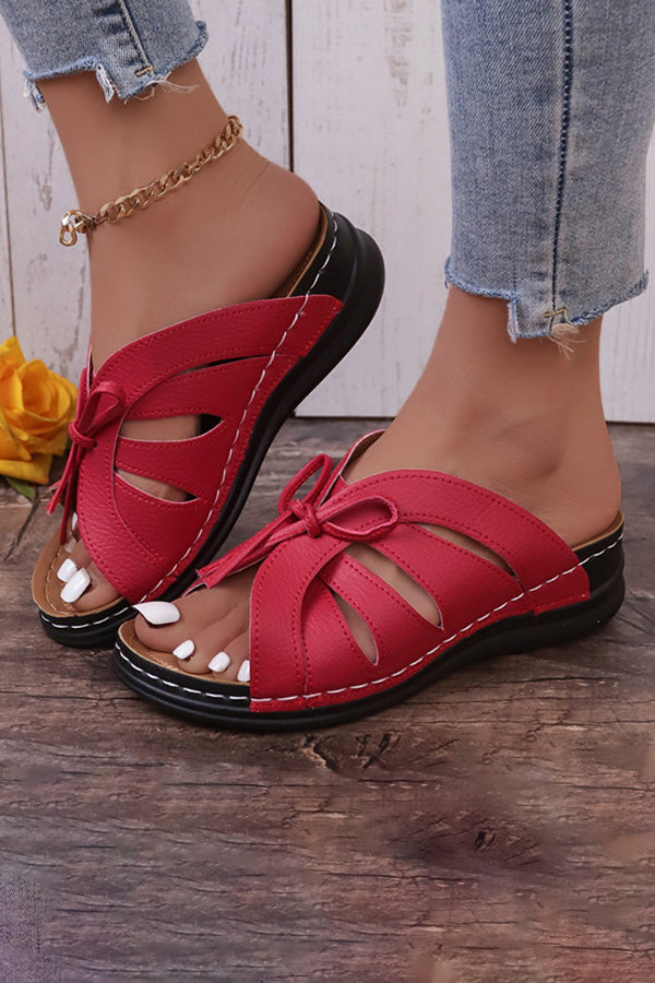 Thick-Soled Bow-Embellished Roman Sandals