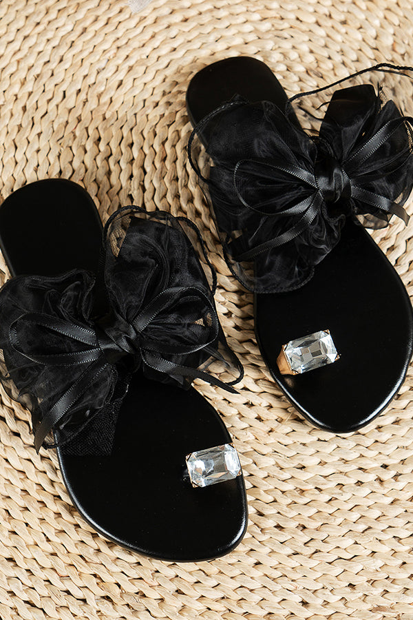 Rhinestone Thong Flower Flat Sandals