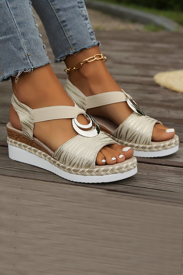 Metal Buckle Hemp Rope Wedge Heel Fish Mouth Sandals