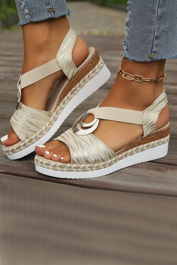 Metal Buckle Hemp Rope Wedge Heel Fish Mouth Sandals