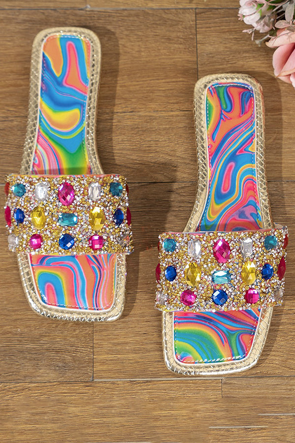Fashionable Colorful Rhinestone Flat Slippers