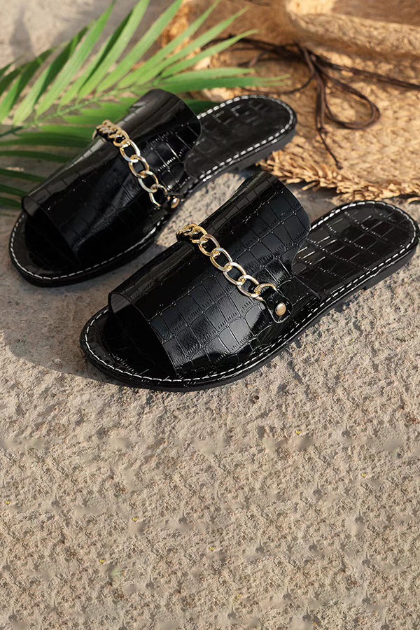 Fashionable Metal Buckle Chain Sandals