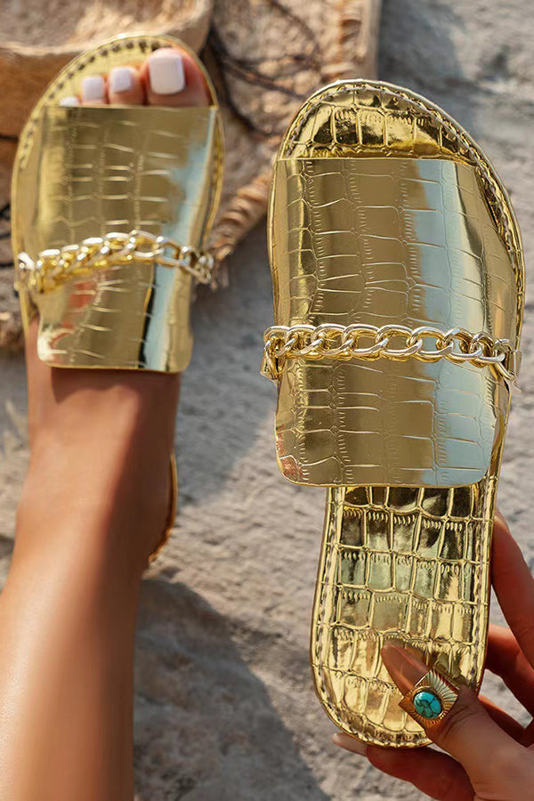 Fashionable Metal Buckle Chain Sandals