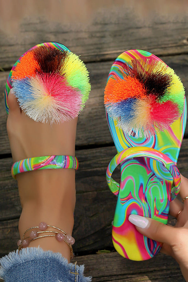 Women's Colorful Fur Ball Slippers