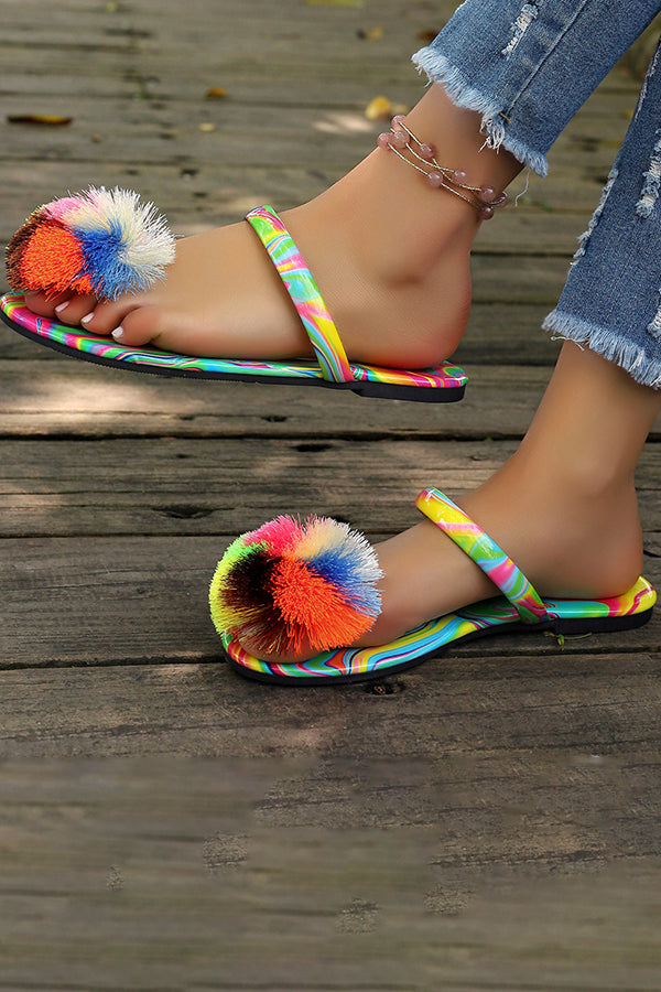 Women's Colorful Fur Ball Slippers