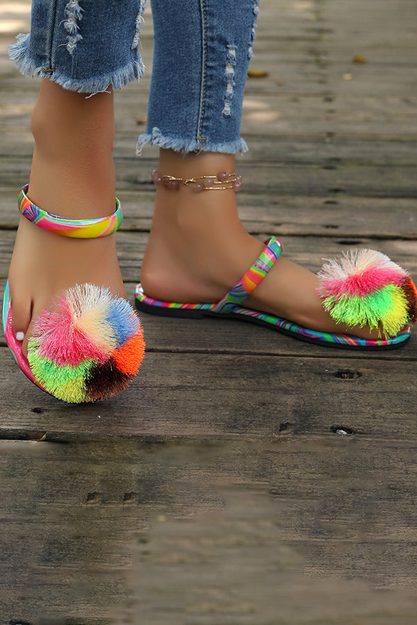 Women's Colorful Fur Ball Slippers