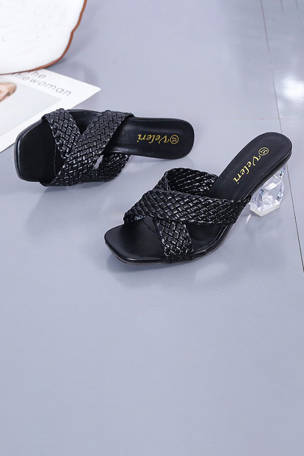 Fashionable Square Toe Fish Mouth Woven Sandals