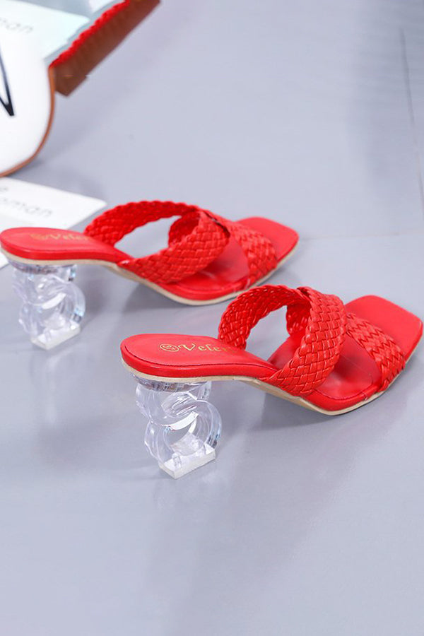 Fashionable Square Toe Fish Mouth Woven Sandals