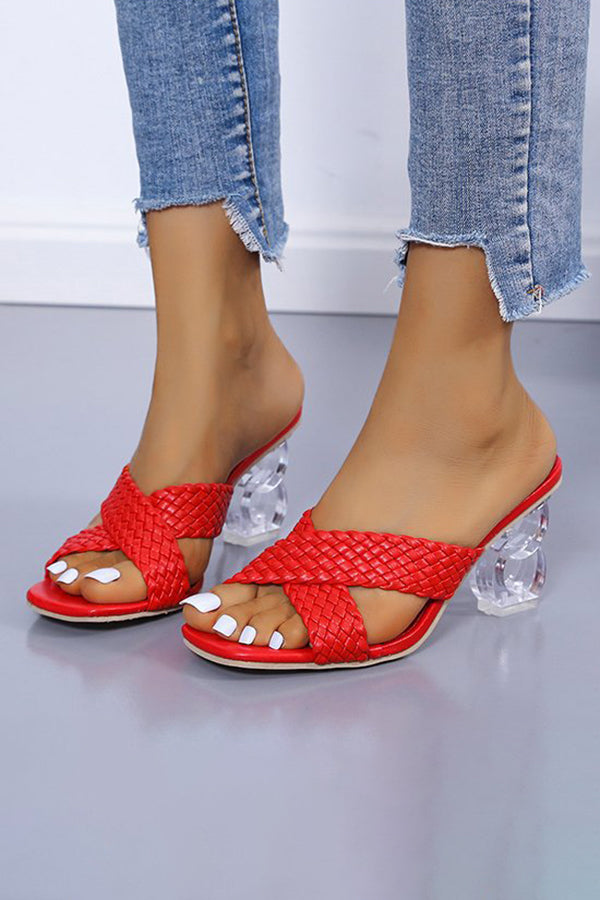 Fashionable Square Toe Fish Mouth Woven Sandals