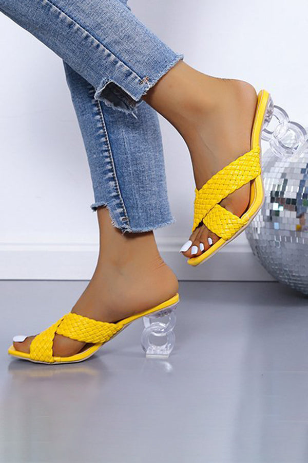 Fashionable Square Toe Fish Mouth Woven Sandals