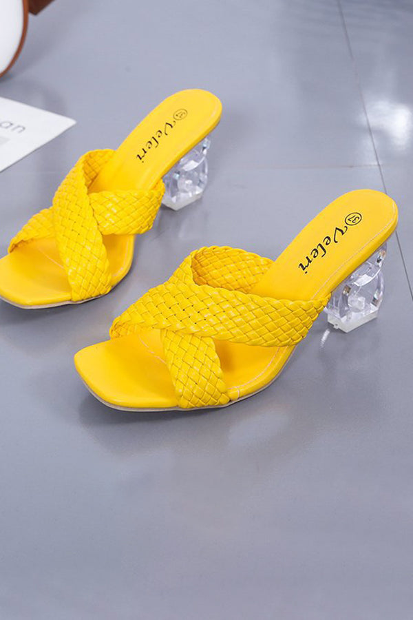 Fashionable Square Toe Fish Mouth Woven Sandals