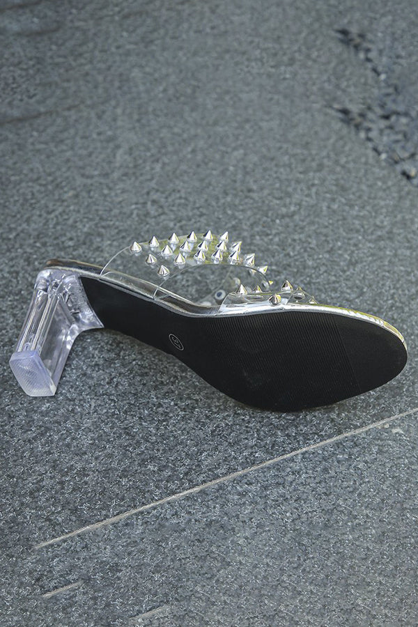 Transparent One-Line Rivet Round Toe Crystal Sandals