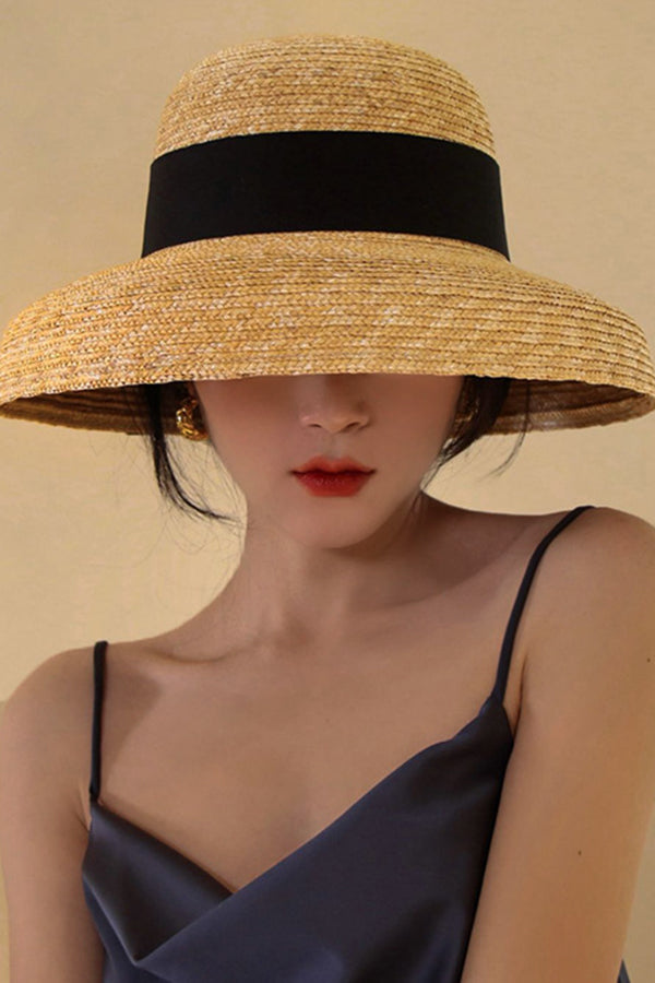 Wheat Straw Ribbon Bell Shape Fisherman's Hat