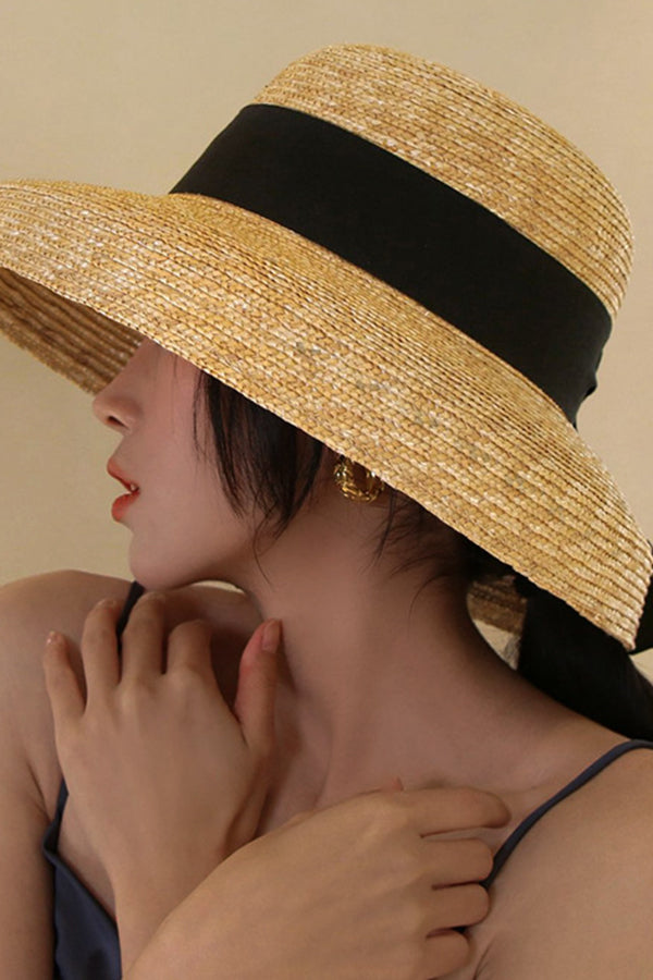 Wheat Straw Ribbon Bell Shape Fisherman's Hat