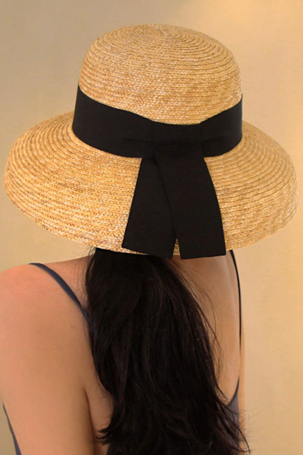 Wheat Straw Ribbon Bell Shape Fisherman's Hat