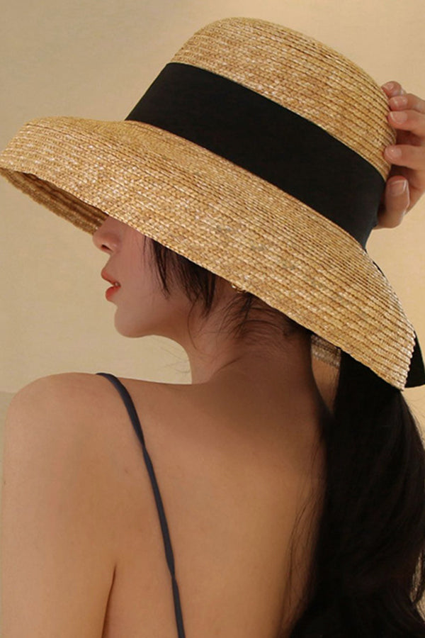 Wheat Straw Ribbon Bell Shape Fisherman's Hat