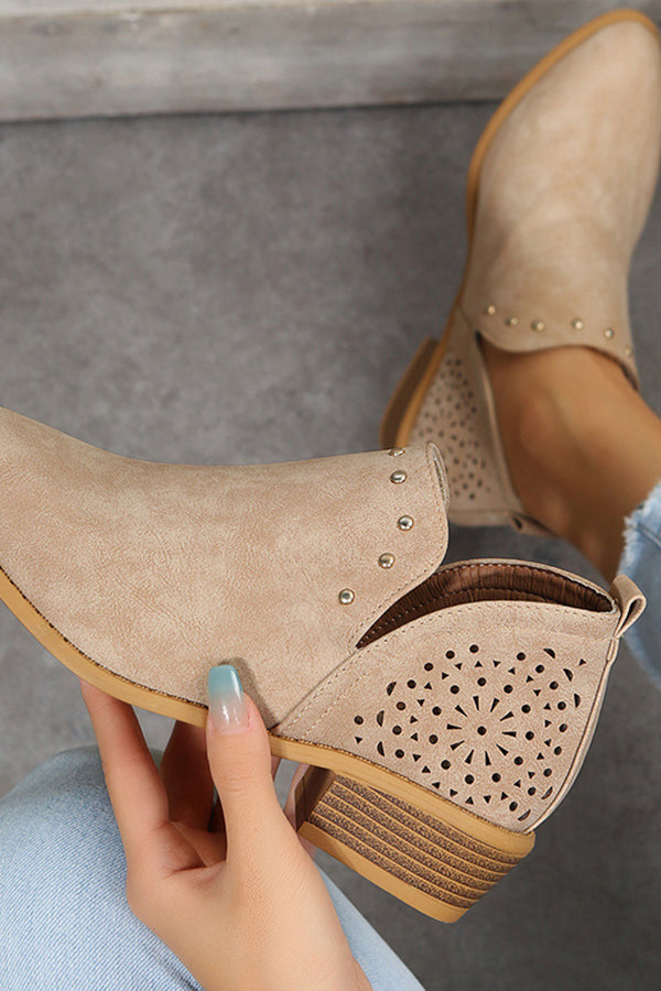 Retro Pointed Toe Studded Short Boots