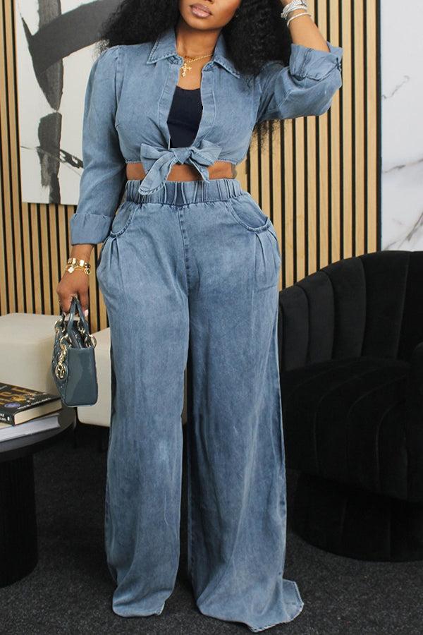 Casual Shirt & Wide Leg Pants Set