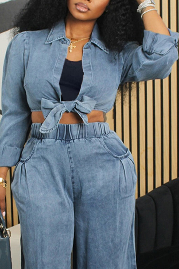 Casual Shirt & Wide Leg Pants Set