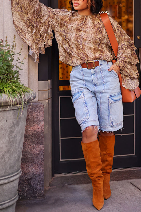 Retro Pocket Distressed Denim Boot Pants